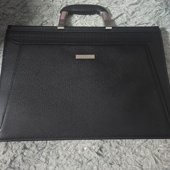 Burberry Black Plaid W/ Silver Hardware Business Bag (VERY GOOD)(COA)✨️🖤✨️ - Picture 1 of 14